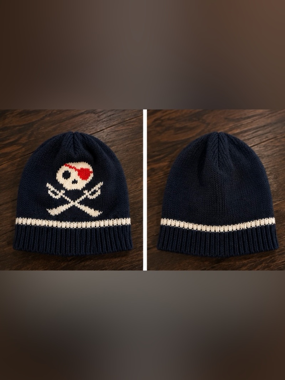 Baby Gap Pirate Skull Crossbones Knit Beanie Hat Navy 6-12 Months 🌿 3/$20 🌿